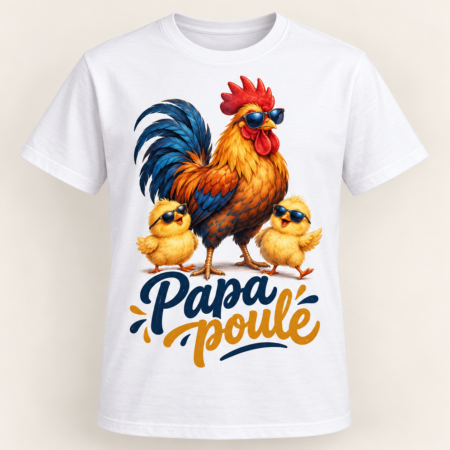 T-shirt Papa poule — motif présenté sur t-shirt blanc