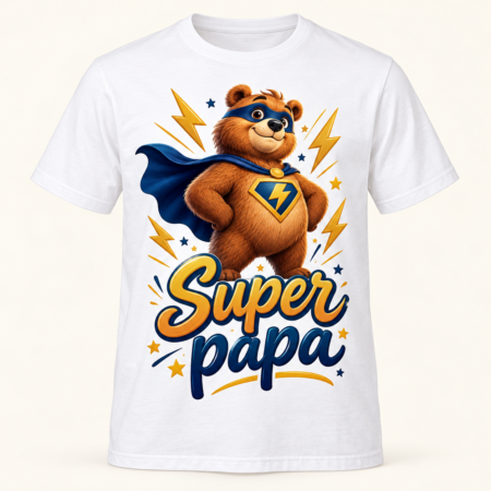 T-shirt Super papa — motif présenté sur t-shirt blanc