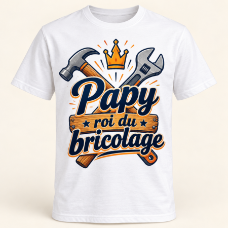 T-shirt Papy roi du bricolage — motif présenté sur t-shirt blanc