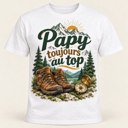 T-shirt Papy toujours au top — motif présenté sur t-shirt blanc