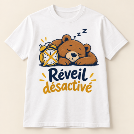 T-shirt Réveil désactivé — motif présenté sur t-shirt blanc