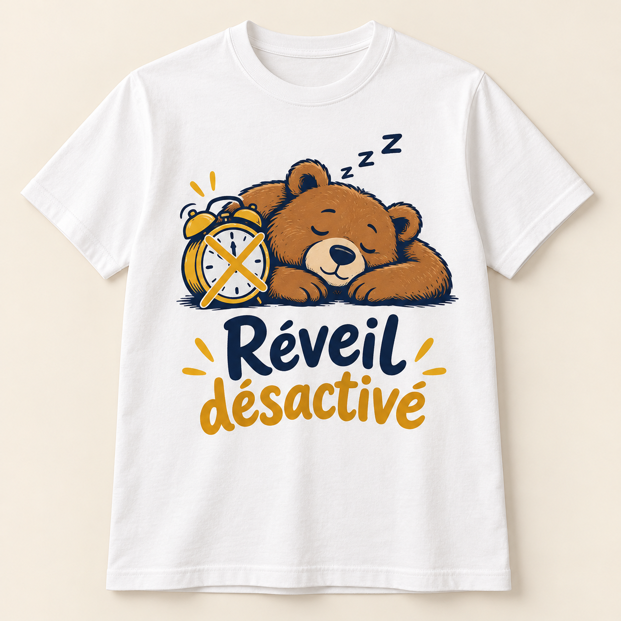 T-shirt Réveil désactivé — motif présenté sur t-shirt blanc