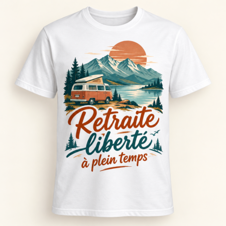 T-shirt Retraite liberté à plein temps — motif présenté sur t-shirt blanc
